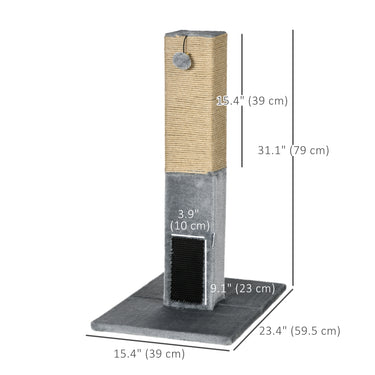 PawHut 31" Tall Cat Scratching Post for Indoor Cats with Hanging Balls, Grooming Brushes, Stable Base, Grey