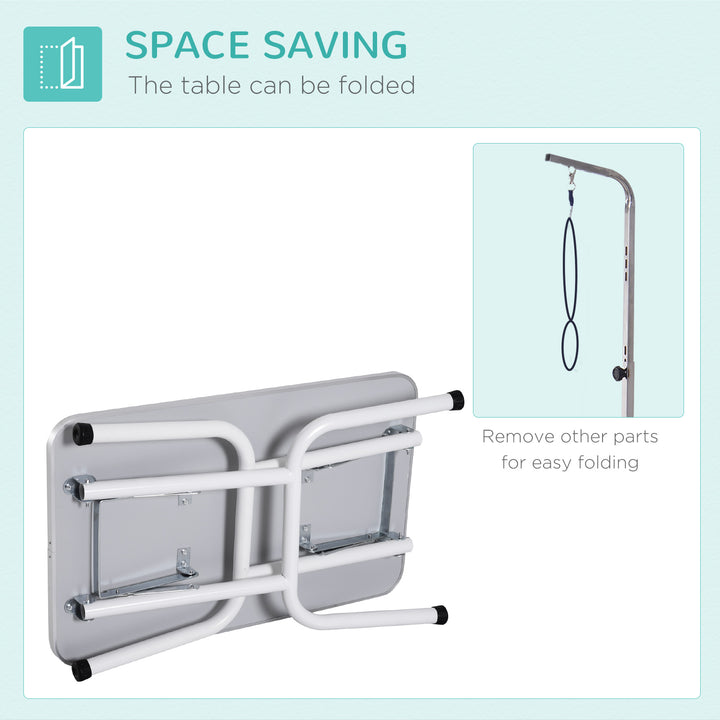 PawHut Foldable Pet Grooming Table for Dogs Cats with Adjustable Arm, Non-slip Surface, Black