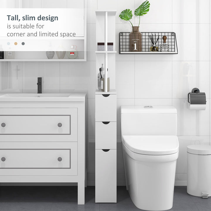 HOMCOM Tall Bathroom Storage Cabinet, Narrow Bathroom Cabinet with Drawers and Open Shelves for Small Spaces, White and Grey