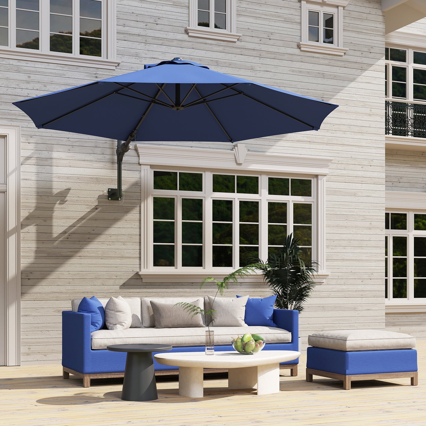 Outsunny 9.6 x 9.6 ft Wall Mounted Umbrella with Rotate, Patio Market Umbrella Parasol for Outdoor with Crank, Charcoal Grey