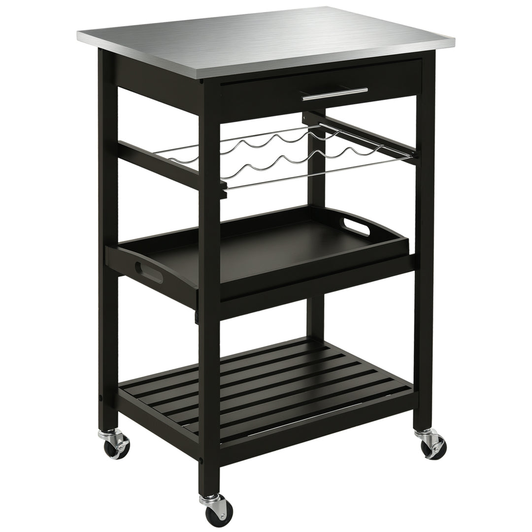 HOMCOM Room Essentials Portable Stainless Steel Top Kitchen Cart with Storage Drawer 3-Tier