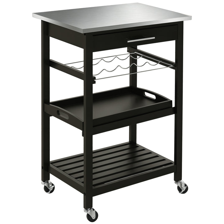 HOMCOM Room Essentials Portable Stainless Steel Top Kitchen Cart with Storage Drawer 3-Tier