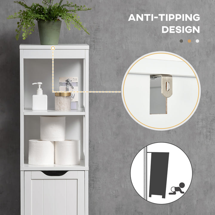 kleankin Narrow Bathroom Cabinet with 3 Drawers and 2 Tier Shelf, Tall Cupboard Freestanding Linen Tower, White