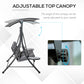 Outsunny 3 Seat Outdoor Swing Chair Steel Swing Bench Porch Swing With Adjustable Canopy, Coffee Tables and Cushion for Patio Garden, Dark Grey