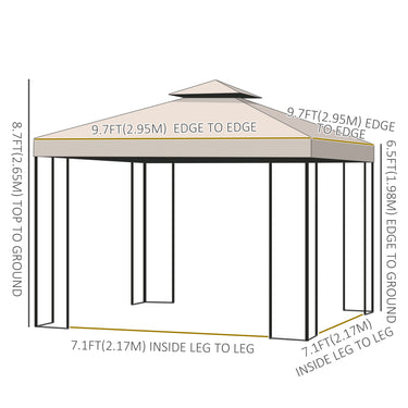 Outsunny 10' x 10' Patio Gazebo Outdoor, Canopy Shelter with Double-tier Roof, Pavilion Sidewalls for Garden Events, Cream White