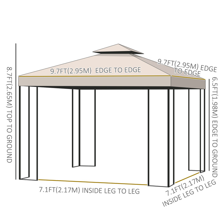 Outsunny 10' x 10' Patio Gazebo Outdoor, Canopy Shelter with Double-tier Roof, Pavilion Sidewalls for Garden Events, Cream White