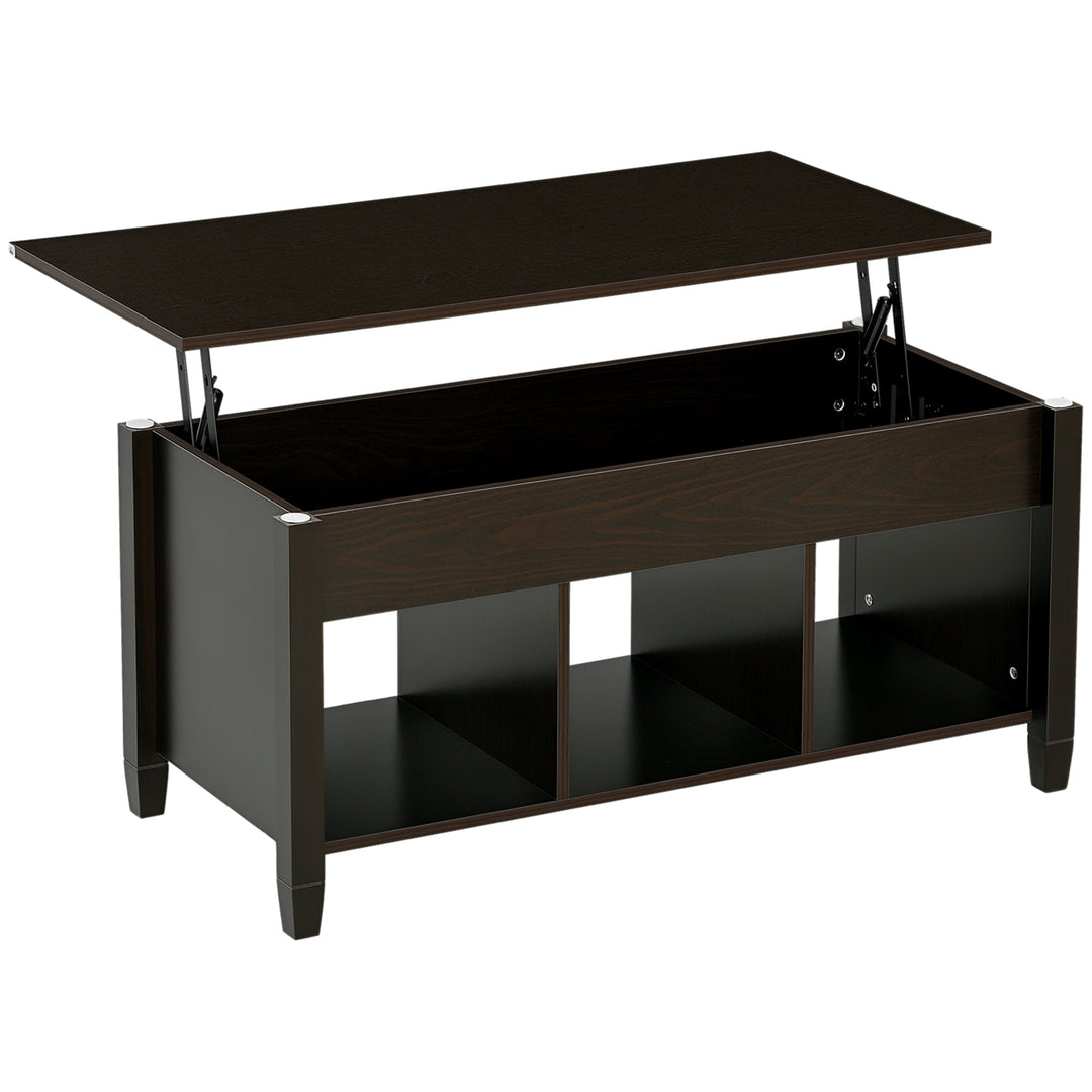 HOMCOM Lift Top Coffee Table, Modern Center Table with Storage Shelves and Hidden Compartment for Living Room, 41" L, Espresso