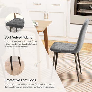 HOMCOM Dining Chairs Set of 4, Upholstered Dining Room Chairs with Steel Legs, Modern Kitchen Chair for Dining Room, Grey