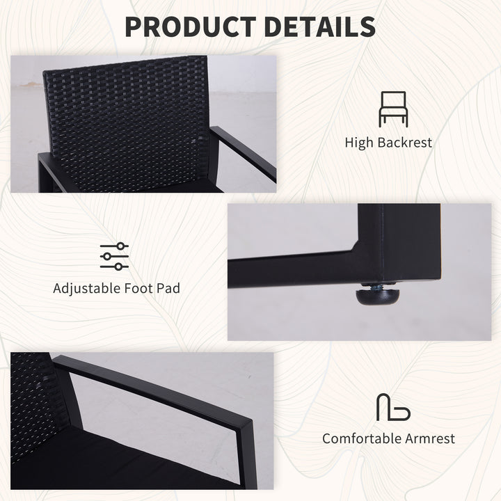 Outsunny 3 Pieces Wicker Patio Furniture Set, Rattan Bistro Set with Glass Top Coffee Table and Cushions, Outdoor Conversation Set for Garden, Porch, Balcony, Black