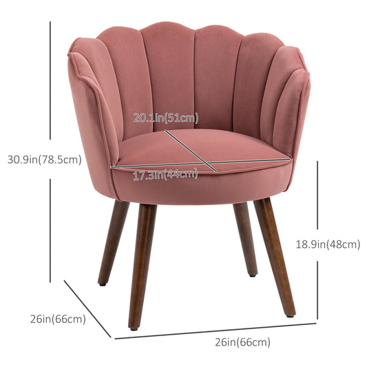 HOMCOM Modern Accent Chair Leisure Club Chair with Velvet-Touch Fabric Wood Legs for Living Room, Pink
