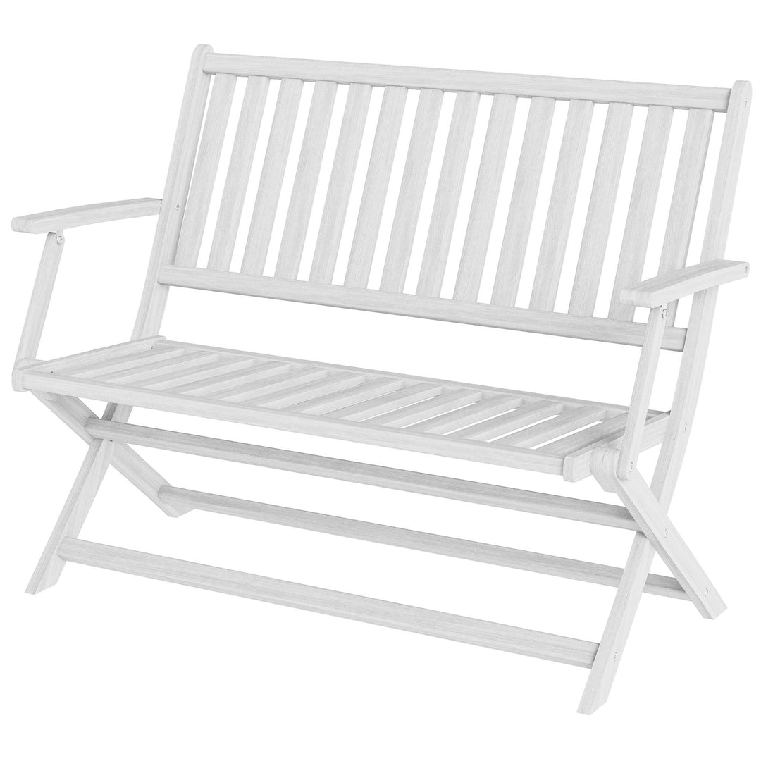 Outsunny 46.5" Foldable Wood Outdoor Bench with Backrest and Armrests for Outdoors, Patio, Porch, Park, Teak
