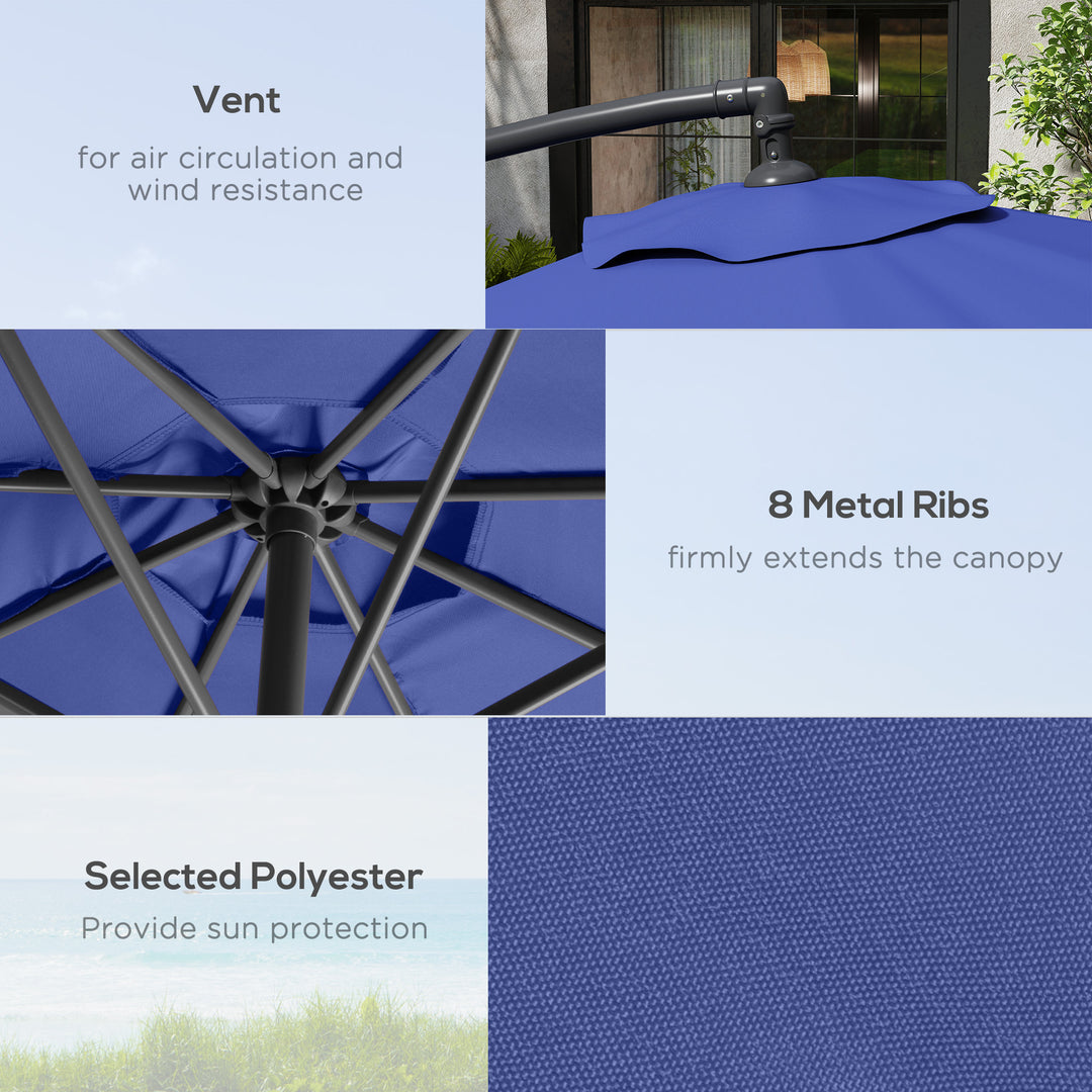 Outsunny 9.6ft Offset Patio Umbrella Garden Hanging Parasol Banana Cantilever Umbrella with Base, Crank, Navy Blue