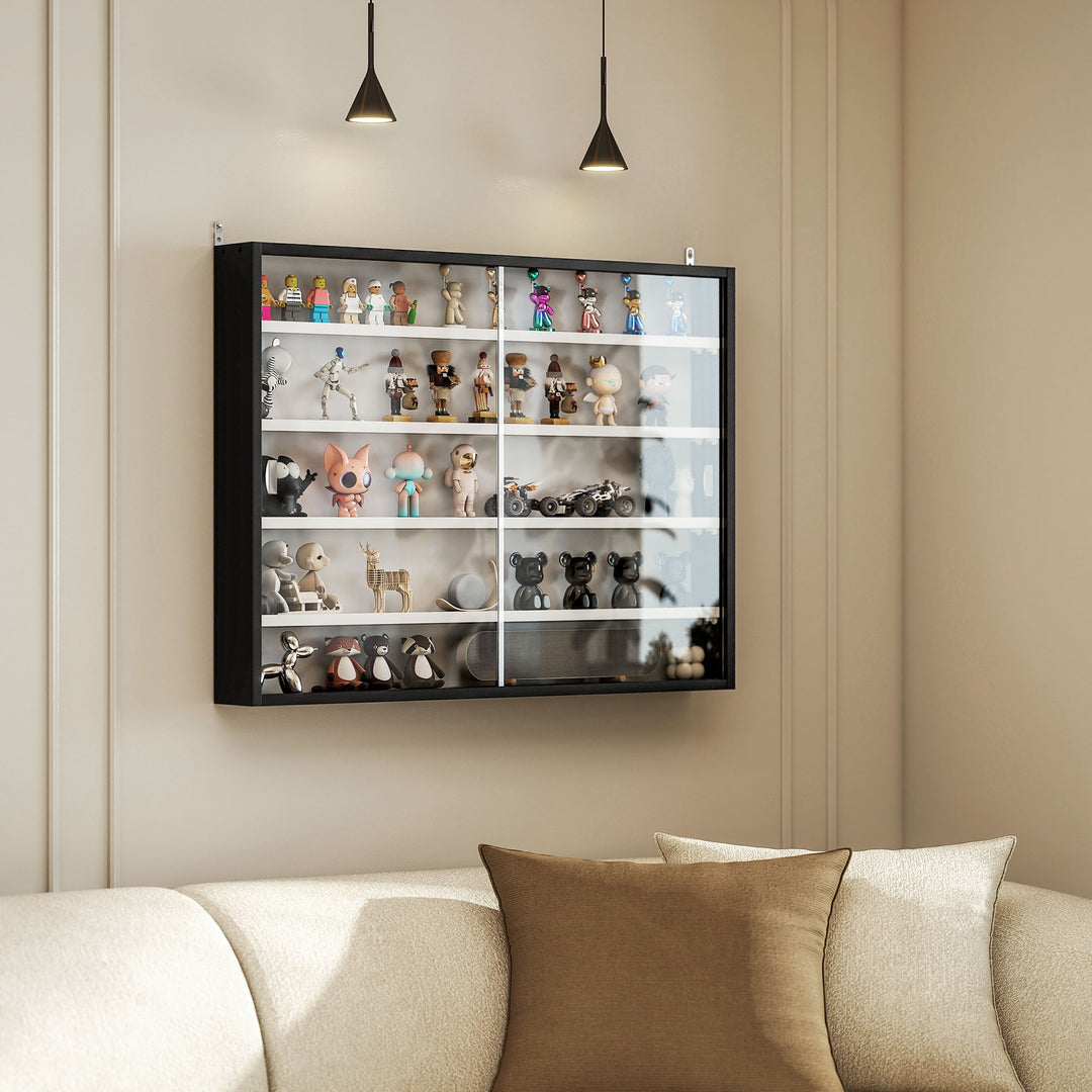 HOMCOM 5-Tier Display Cabinet, Shot Glass Display Case, Glass Curio Cabinet with 2 Glass Doors and 4 Adjustable Shelves, Black