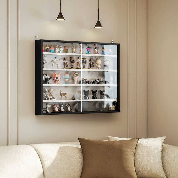 HOMCOM 5-Tier Display Cabinet, Shot Glass Display Case, Glass Curio Cabinet with 2 Glass Doors and 4 Adjustable Shelves, Black