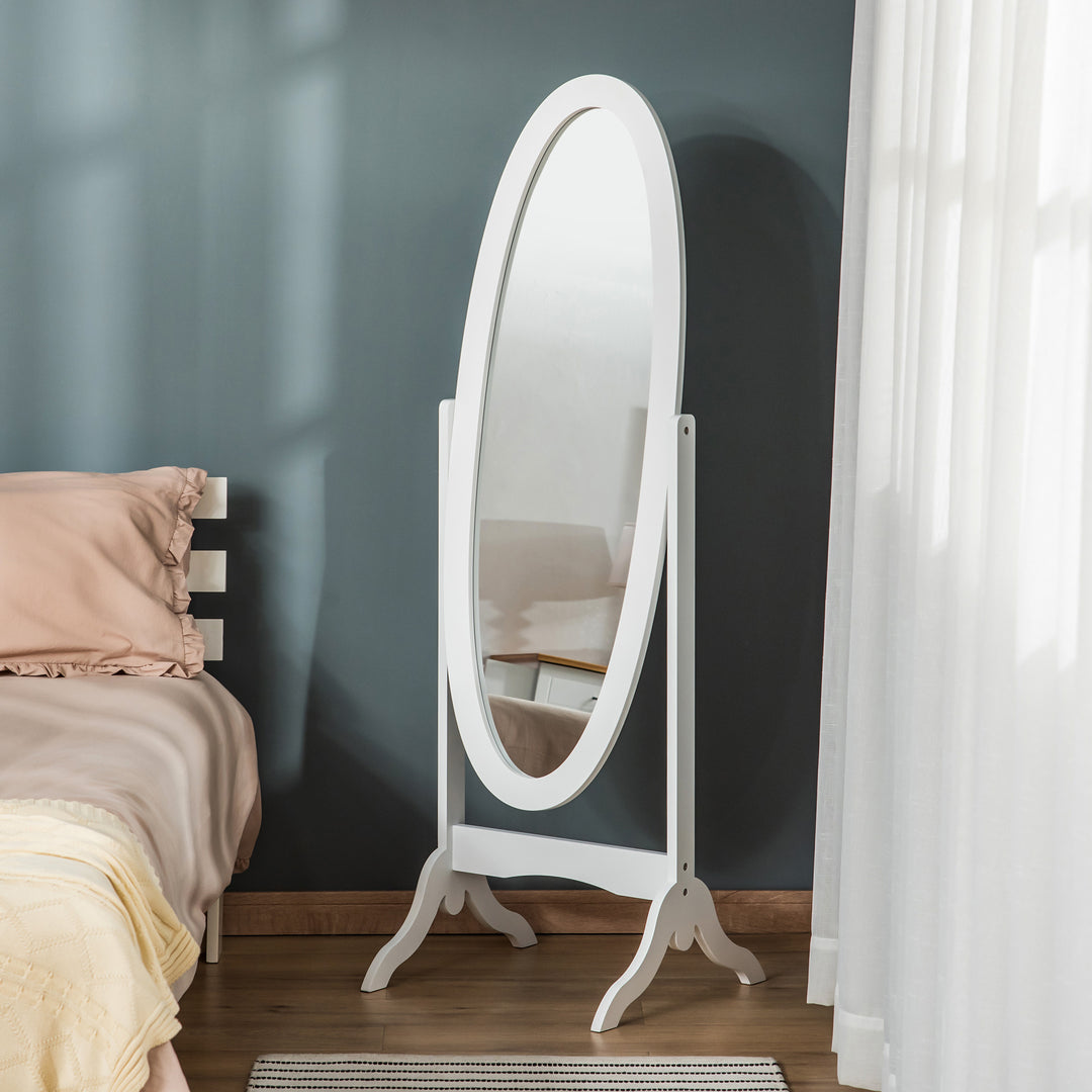 HOMCOM Floor Standing Mirror Full Length Mirror with Adjustable Angle Oval Frame for Dressing Room Bedroom Living Room White