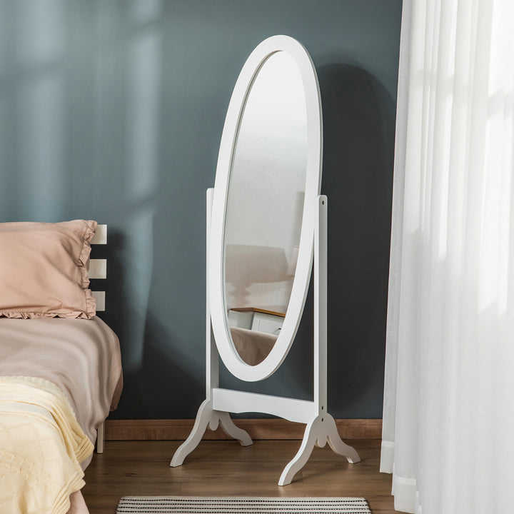 HOMCOM Floor Standing Mirror Full Length Mirror with Adjustable Angle Oval Frame for Dressing Room Bedroom Living Room White