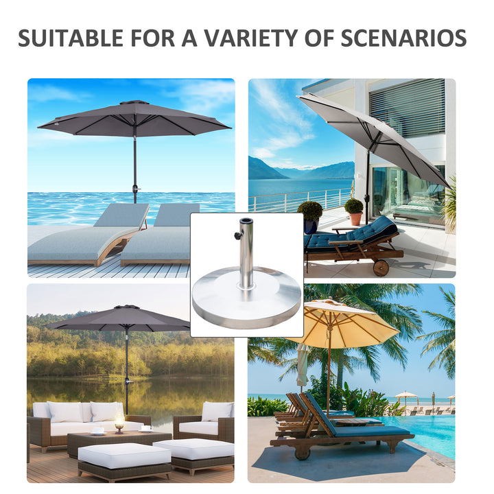 Outsunny 55 lbs Cement Round Patio Umbrella Stand, 19" Stainless Steel Base Stand Holder, Silver