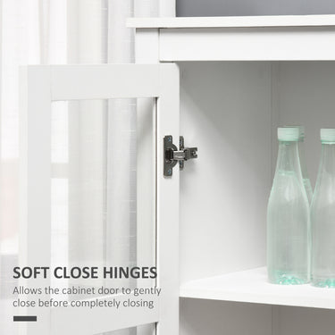 HOMCOM Kitchen Pantry Cabinet, Freestanding Storage Cabinet with 3-tier Shelves, 2 Drawers and Glass Doors, White