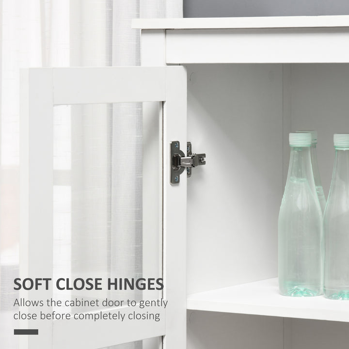 HOMCOM Kitchen Pantry Cabinet, Freestanding Storage Cabinet with 3-tier Shelves, 2 Drawers and Glass Doors, White