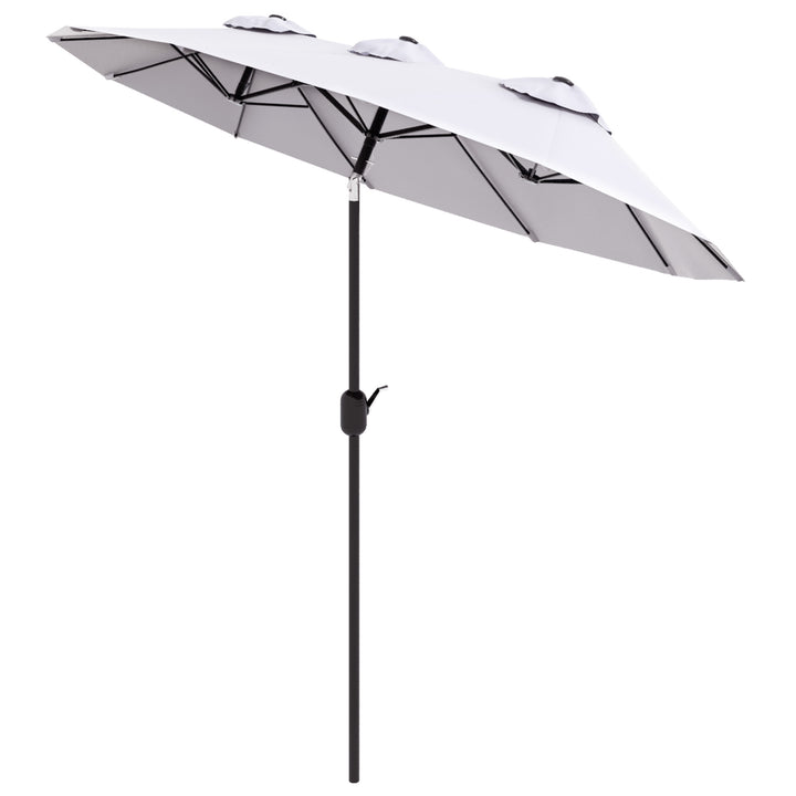 Outsunny 9.7' Double-sided Outdoor Patio Umbrella with Tilt, Crank and Vents, Cream White