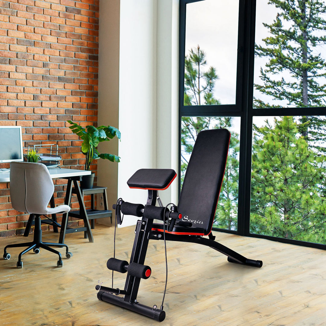 Soozier Foldable Press Bench Adjustable Dumbbell, Weight Training Bench Exercises Gym Chair, Black & Red