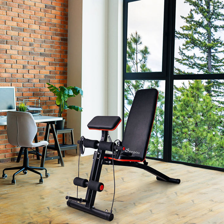 Soozier Foldable Press Bench Adjustable Dumbbell, Weight Training Bench Exercises Gym Chair, Black & Red