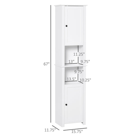 HOMCOM Tall Medicine Cabinet, Freestanding Bathroom Storage Cabinet with Shelves and 2 Cupboards, Bathroom Organizer, White