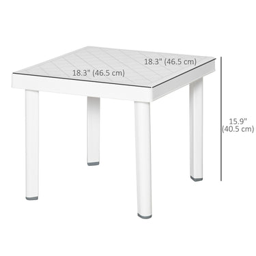Outsunny Garden Side Table, Plastic Outdoor Square Coffee Table for Drink, Snack, White