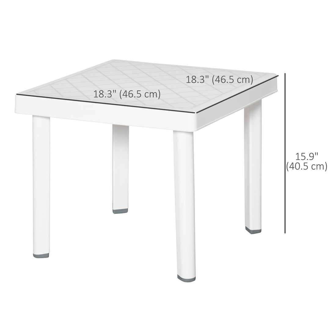 Outsunny Garden Side Table, Plastic Outdoor Square Coffee Table for Drink, Snack, White