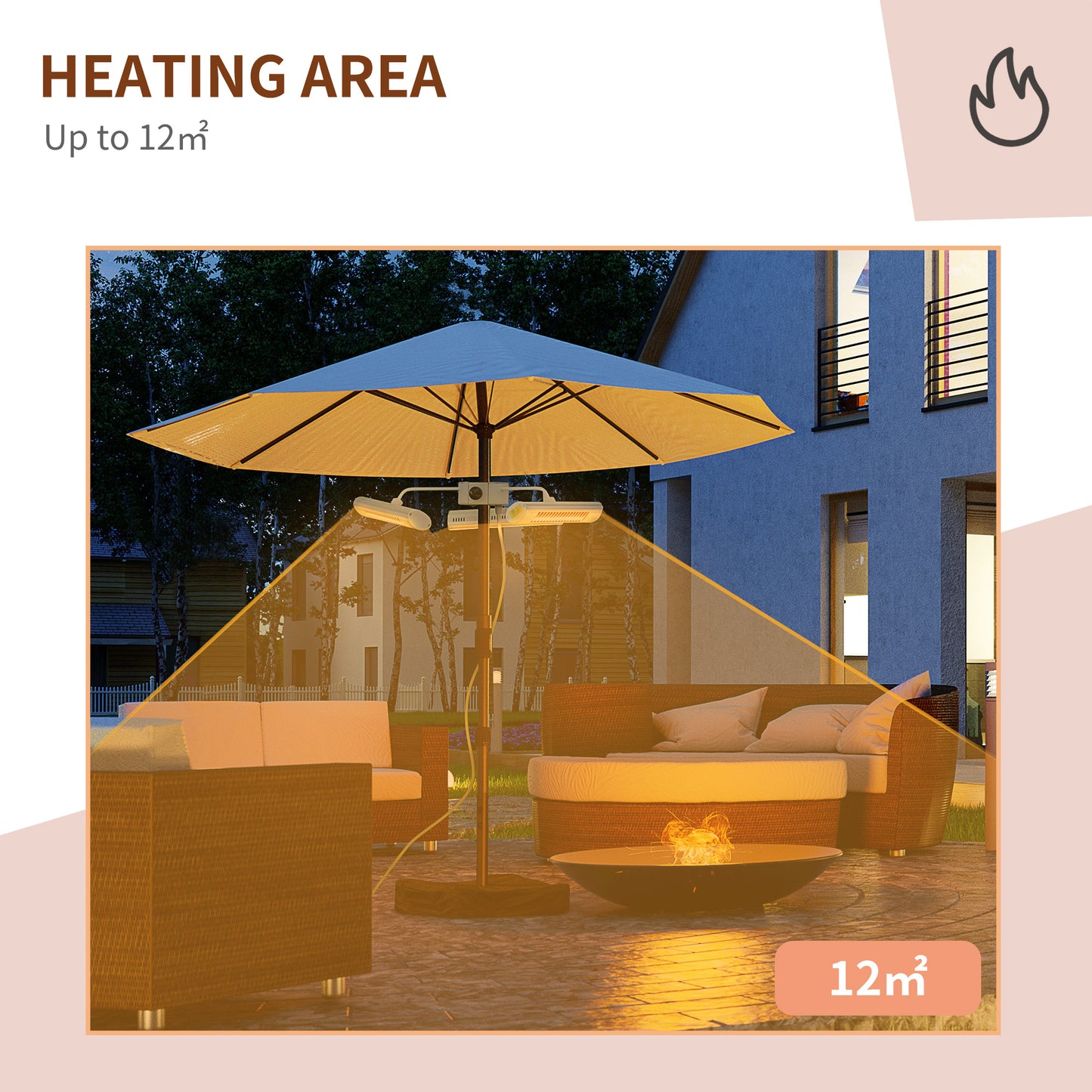 Outsunny Electric Patio Heater with 3 Heating Panels and Ultra-low Glare, Aluminum Alloy Parasol Heater with Infrared Remote Control for Garden Pergola Gazebo Umbrella, Silver