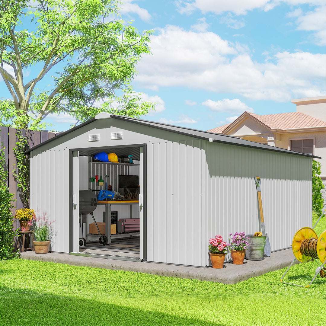 Outsunny 11' x 13'Garden Storage Shed w/ Foundation Kit Metal Tool Storage House w/ Double Doors Yellow