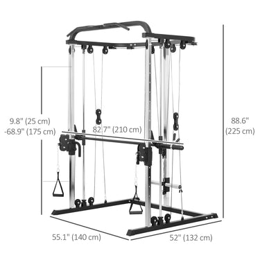 Soozier 3 In 1 Smith Machine Power Rack with Cable Crossover System, Pull up Station, 16-Level Squat Rack and Barbell Bar
