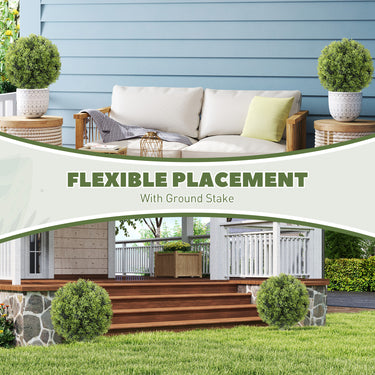 HOMCOM Artificial Boxwood Topiary Trees Set of 2 with Ground Stake, UV Resistant Fake Plants for Indoor Outdoor, Green