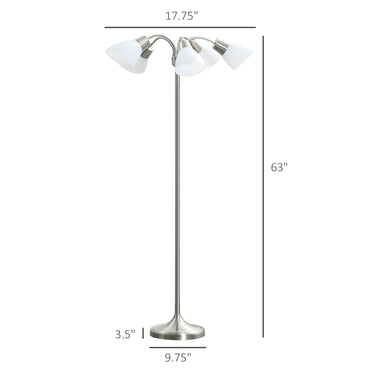 HOMCOM Arc Tree Floor Lamp with 5 Adjustable Rotating Lights, Modern Standing Gooseneck Reading Light for Living Room Bedroom Office, Satin Nickel