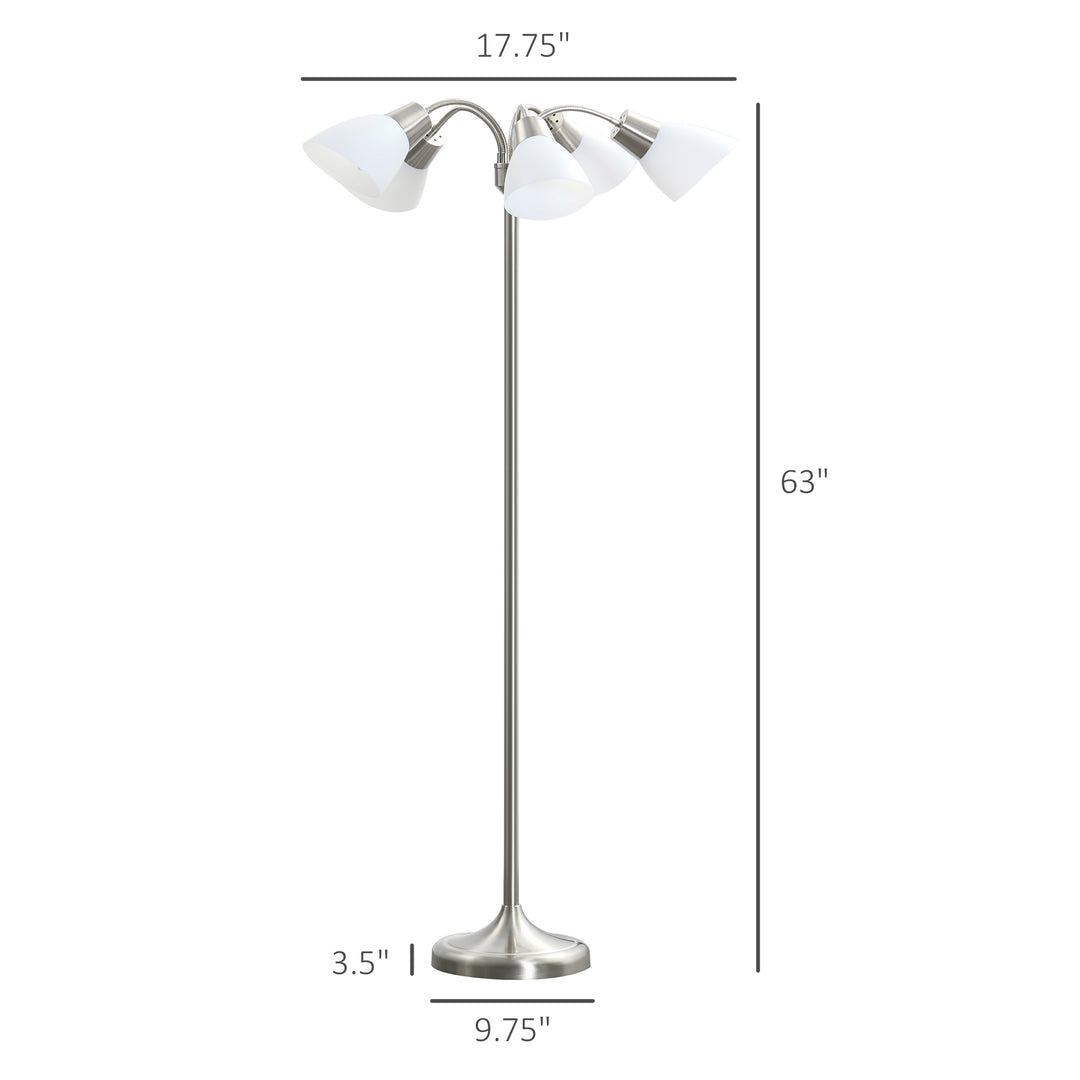 HOMCOM Arc Tree Floor Lamp with 5 Adjustable Rotating Lights, Modern Standing Gooseneck Reading Light for Living Room Bedroom Office, Satin Nickel