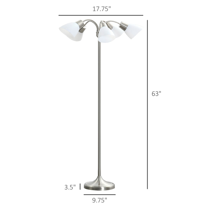 HOMCOM Arc Tree Floor Lamp with 5 Adjustable Rotating Lights, Modern Standing Gooseneck Reading Light for Living Room Bedroom Office, Satin Nickel
