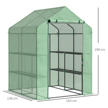 Outsunny 56" x 54" x 74" Walk-in Greenhouse Portable Garden Plant Flower Seed Warm House with 8 Shelves Outdoor Plant Growth Hot House PE Cover Green