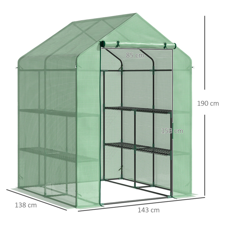 Outsunny 56" x 54" x 74" Walk-in Greenhouse Portable Garden Plant Flower Seed Warm House with 8 Shelves Outdoor Plant Growth Hot House PE Cover Green