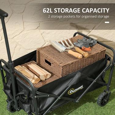 Outsunny Collapsible Folding Garden Cart, Heavy Duty Lawn Wagon with Universal Wheels and Adjustable Handle, Black