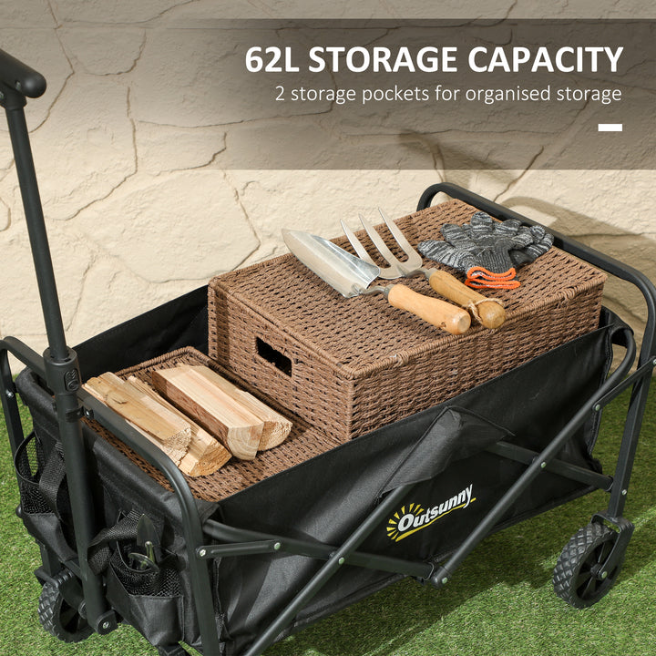 Outsunny Collapsible Folding Garden Cart, Heavy Duty Lawn Wagon with Universal Wheels and Adjustable Handle, Black