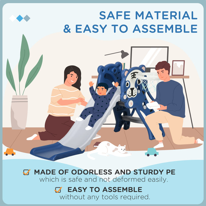 Qaba 3 in 1 Slide for Toddlers, Kids Slide Playset with Basketball Hoop, Climber, for 18-36 Months, Blue