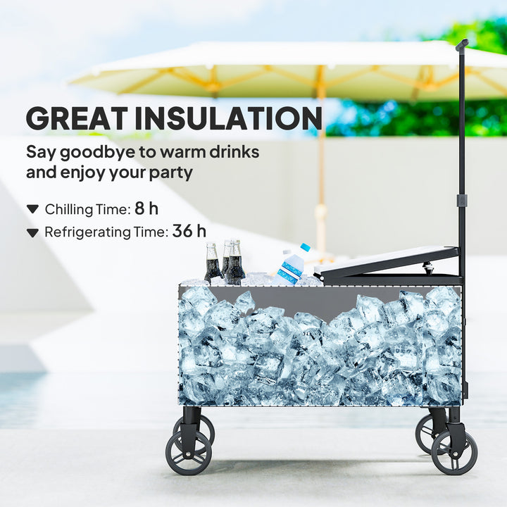 Outsunny 80-Qt Outdoor Patio Cooler Cart, Rolling Ice Chest with Adjustable Handle, Wheels, Bottle Opener, Drainage, Outdoor Beverage Cooler Bar Cart for Party BBQ Camping, Black