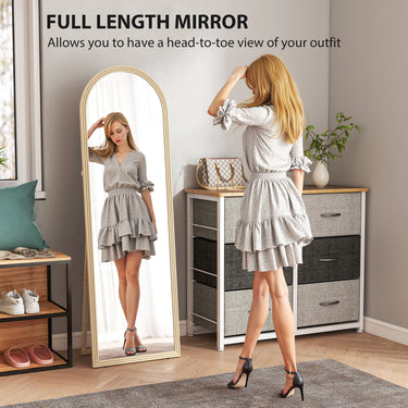 HOMCOM 64" x 21" Full Length Mirror, Free Standing, Leaning or Wall, Arched Full Body Mirror with Faux Stone Frame, Beige