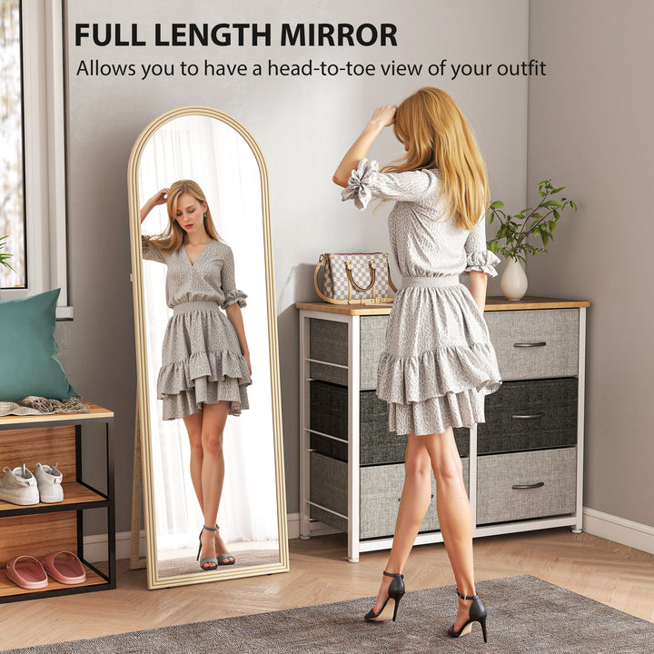 HOMCOM 64" x 21" Full Length Mirror, Free Standing, Leaning or Wall, Arched Full Body Mirror with Faux Stone Frame, Beige