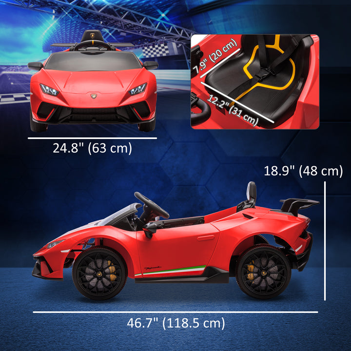 Qaba 12V Lamborghini Huracan Licensed Kids Electric Car with Remote Control, Spring Suspension, Transport Wheels, Yellow