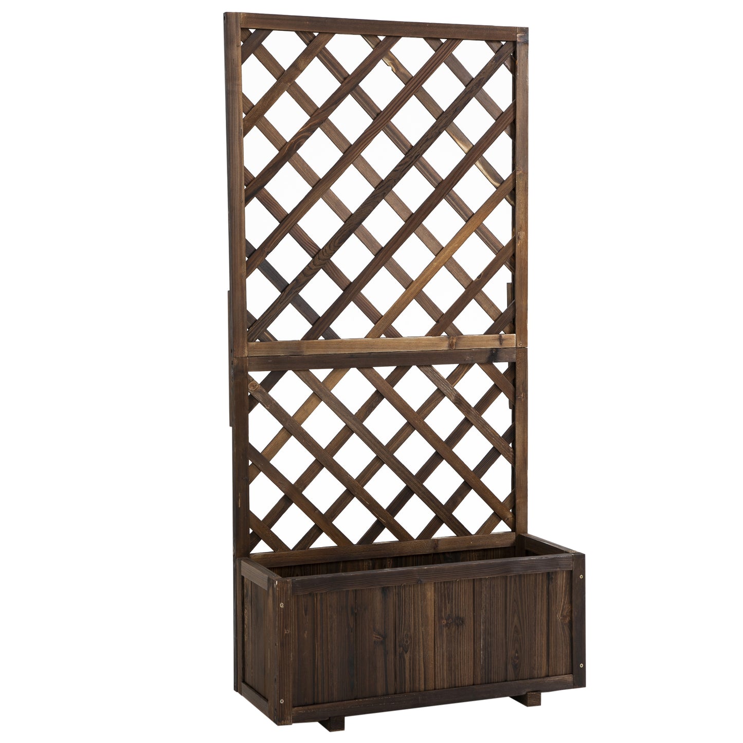 Outsunny 2.4 x 1 x 4.9 ft Garden Wooden Pine Trough Planter with Topped Trellis Climbing Plants Flower Raised Bed, Orange