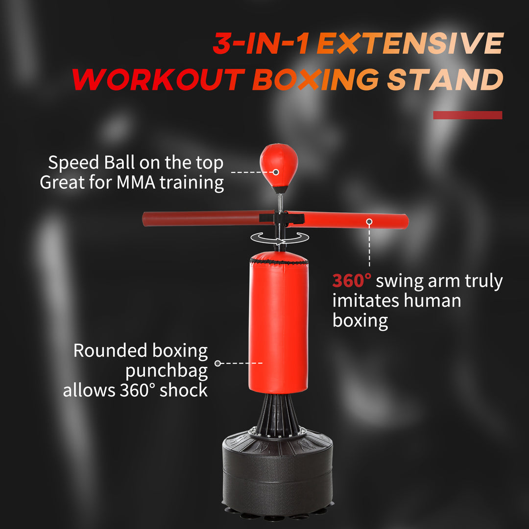 Soozier Freestanding Boxing Punch Bag Stand with 360° Rotating Flexible Arm, Speed Ball, Waterable & Sandable Base, Height Adjustable Boxing Training Equipment for Adults