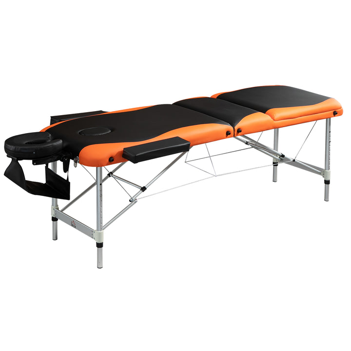 HOMCOM 85" 3 Section Foldable Massage Table Professional Salon SPA Facial Couch Bed (Black/Orange)