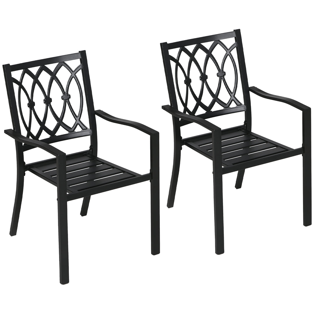 Outsunny 2 PCs Dining Chairs, Outdoor Armchairs, Stackable Design, Black