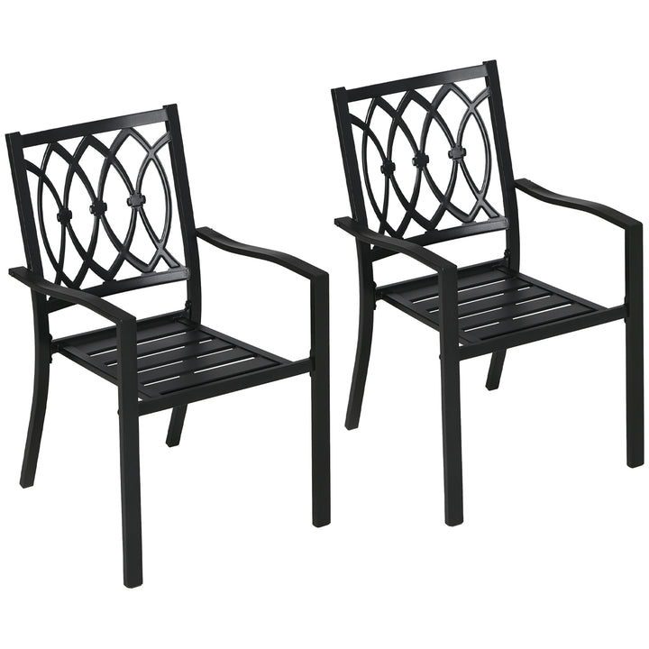 Outsunny 2 PCs Dining Chairs, Outdoor Armchairs, Stackable Design, Black